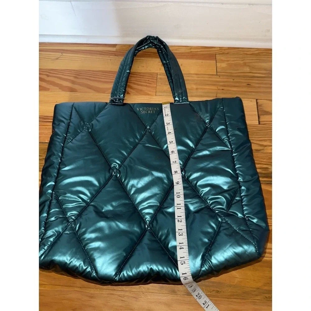 Victoria's Secret Emerald Teal Metallic Quilt Puffer Tote Bag weekender carry on